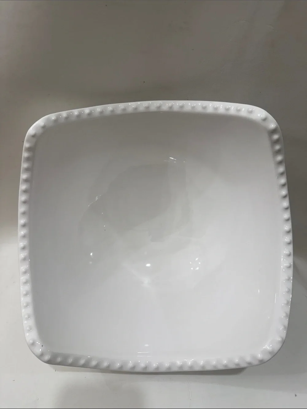 Ceriart Portugal Elegant White Ceramic Serving Bowl Beaded Edge 12 In X 12 In